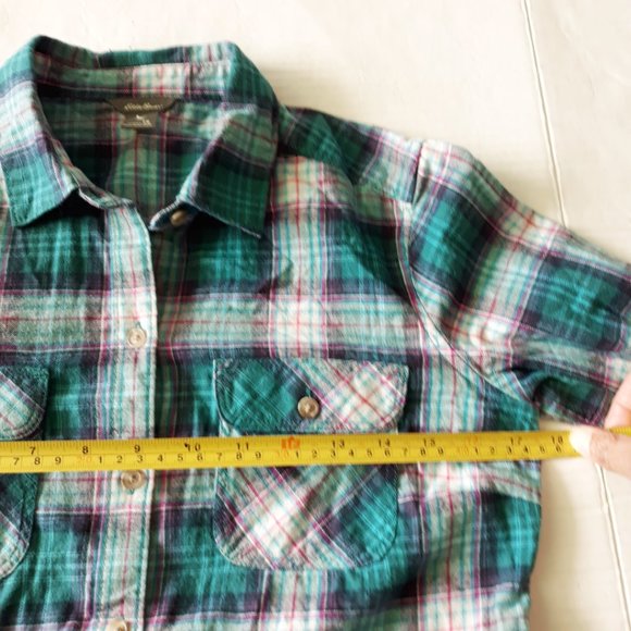Eddie Bauer Flannel Plaid Button Down Shirt Green - Picture 3 of 7